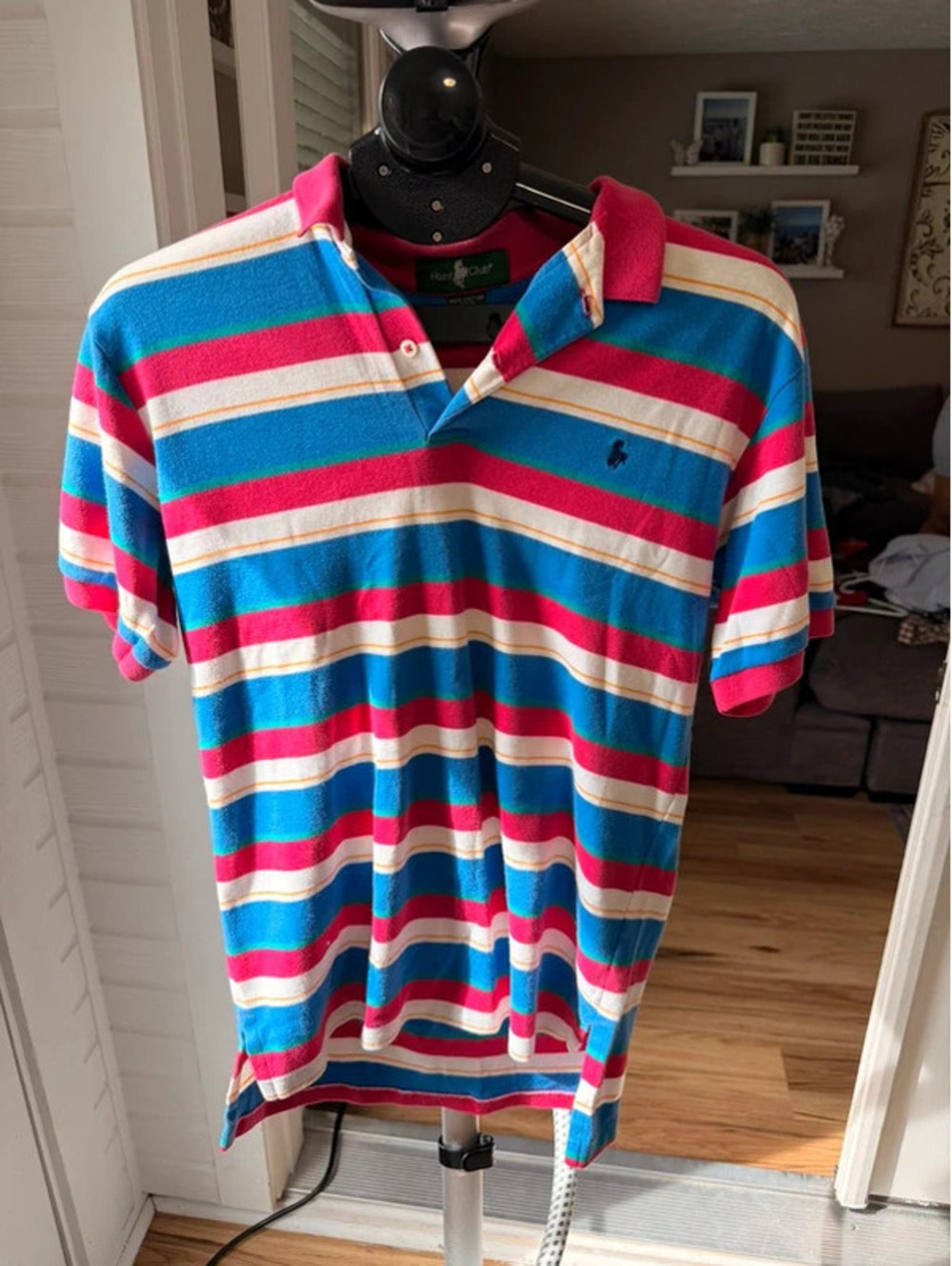 Hunt Club Men's Polo Shirt Size M Striped Blue Red White